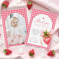 Red Gingham Strawberry Birthday Dankeschön Karte