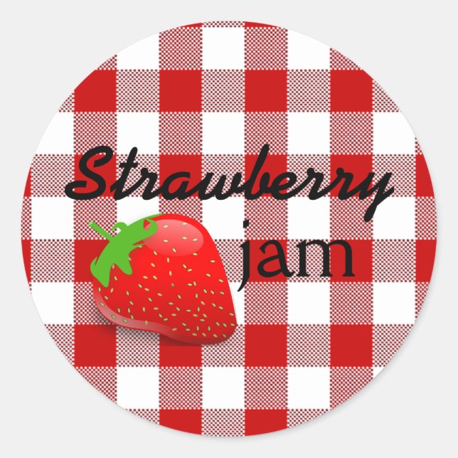 Red Gingham-Strawberry Jam Runder Aufkleber (Vorderseite)