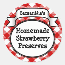 Red Gingham Strawberry Jelly Jam Jar Label Runder Aufkleber