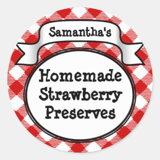 Red Gingham Strawberry Jelly Jam Jar Label Runder Aufkleber