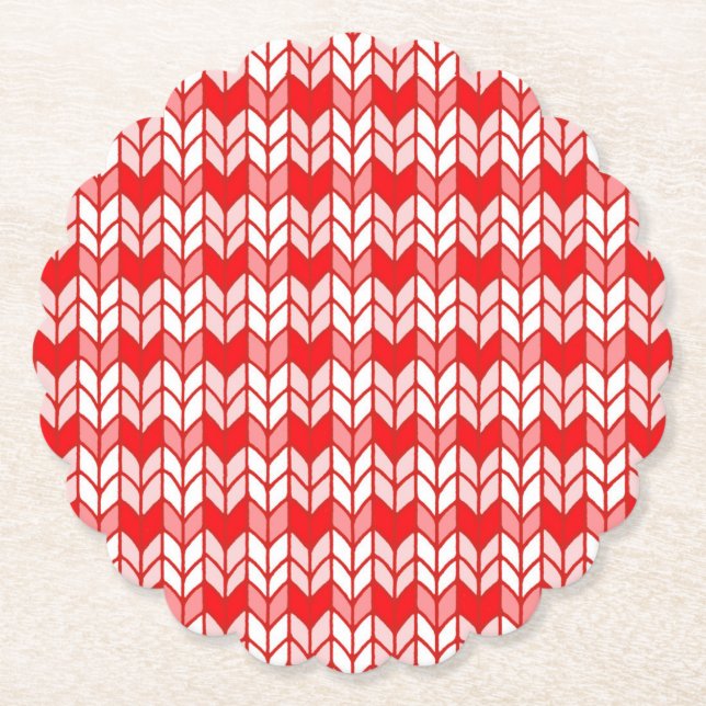 RED GINGHAM STRICK Scallop Round Paper Untersetzer (Vorderseite)