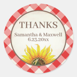 Red Gingham Sunflower Vielen Dank Runder Aufkleber