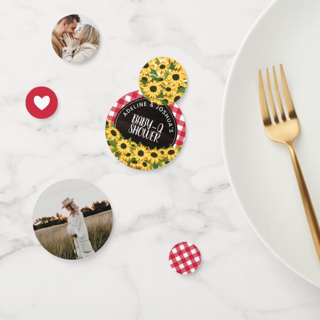 Red Gingham & Sunflowers Baby-Q Dusche Konfetti (Gruppe)