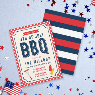 Red Gingham und Blue 4. Juli GRILLEN Einladung