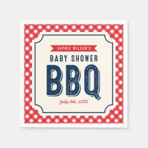 Red Gingham und Blue GRILLEN Baby Shower Serviette