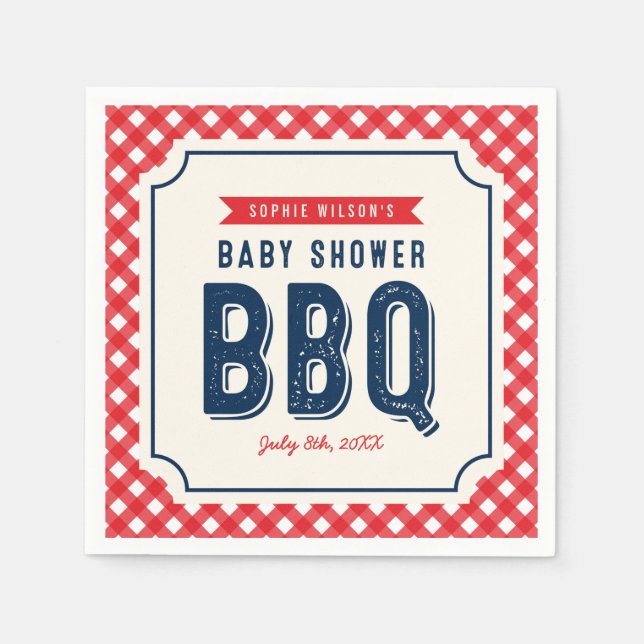 Red Gingham und Blue GRILLEN Baby Shower Serviette (Vorderseite)