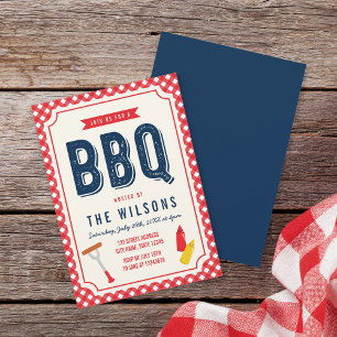 Red Gingham und Blue Summer GRILLEN Einladung