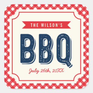 Red Gingham und Blue Summer GRILLEN Quadratischer Aufkleber