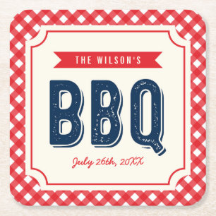 Red Gingham und Blue Summer GRILLEN Rechteckiger Pappuntersetzer