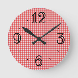 Red Gingham Wall Clock Runde Wanduhr