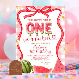 Red Gingham Watermelon Bow Summer Birthday Einladung