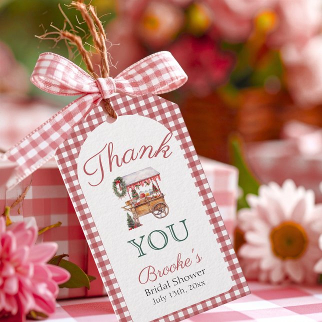 Red Gingham Weihnachtsmarkt Dank Brautparty Geschenkanhänger (Von Creator hochgeladen)