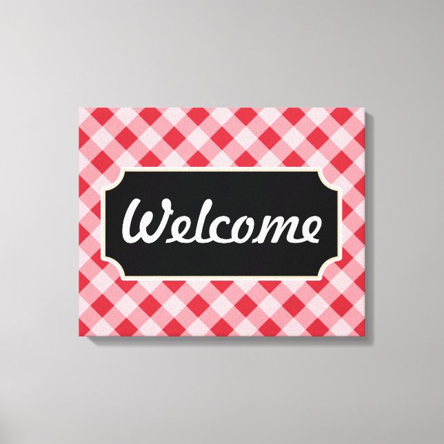 Red Gingham Welcome Sign Leinwand (Vorderseite)