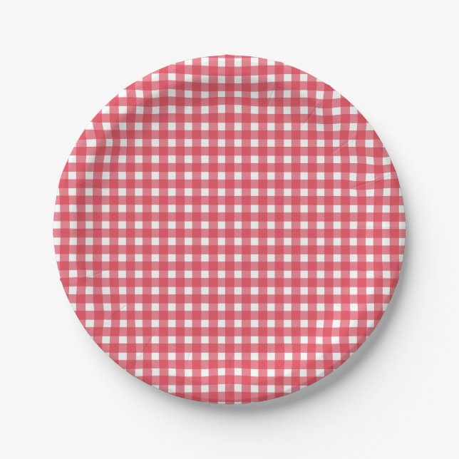 Red Gingham Western Party Pappteller (Vorderseite)