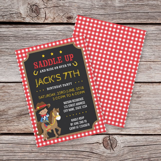 Red Gingham Wild West Dark Cowboy Birthday (Von Creator hochgeladen)