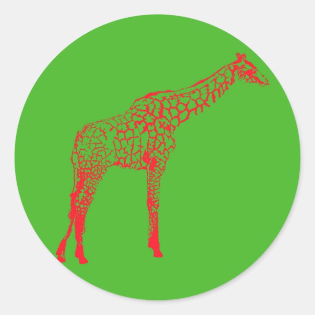 Red Giraffe Stencil Runder Aufkleber (Vorderseite)