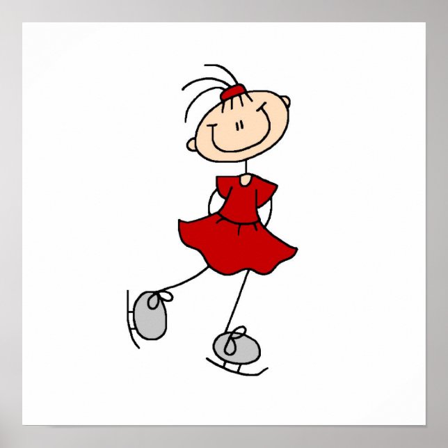 Red Girl Ice Skater T - Shirt und Geschenke Poster (Vorne)