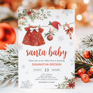 Red Girl Santa Christmas Baby Dusche Einladung