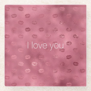 Red Glam Glitzy Lips Kisses Liebe Glasuntersetzer