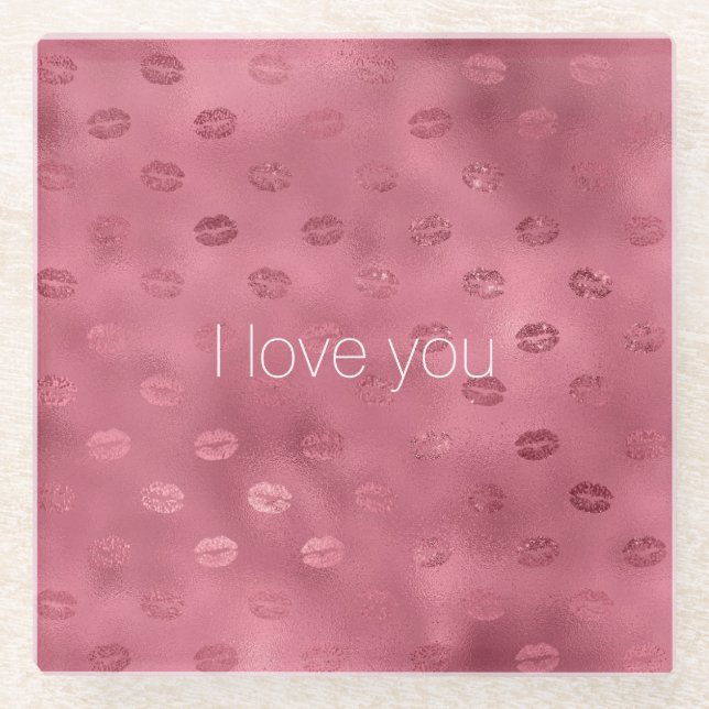 Red Glam Glitzy Lips Kisses Liebe Glasuntersetzer (Vorderseite)