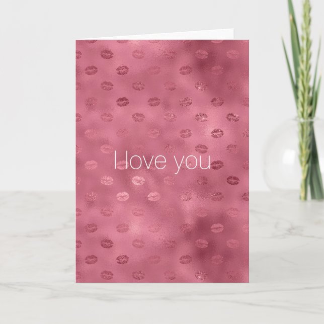 Red Glam Glitzy Lips Kisses Liebe Karte (Vorderseite)