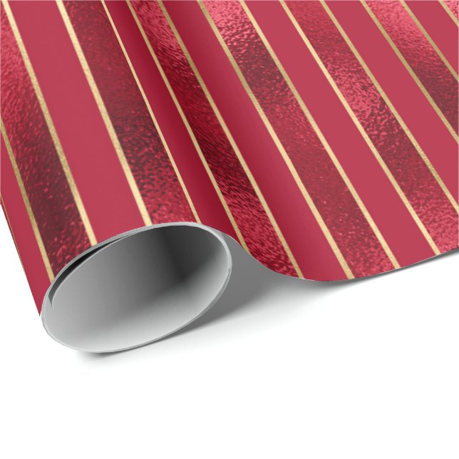Red Glam Gold Streifen Geschenkpapier (Rolleneckpunkt)