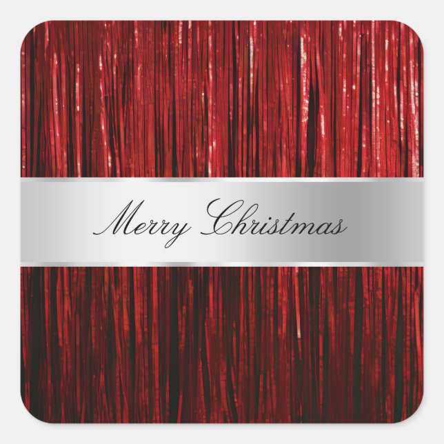 Red Glam Tinsel Stripes Quadratischer Aufkleber (Vorderseite)