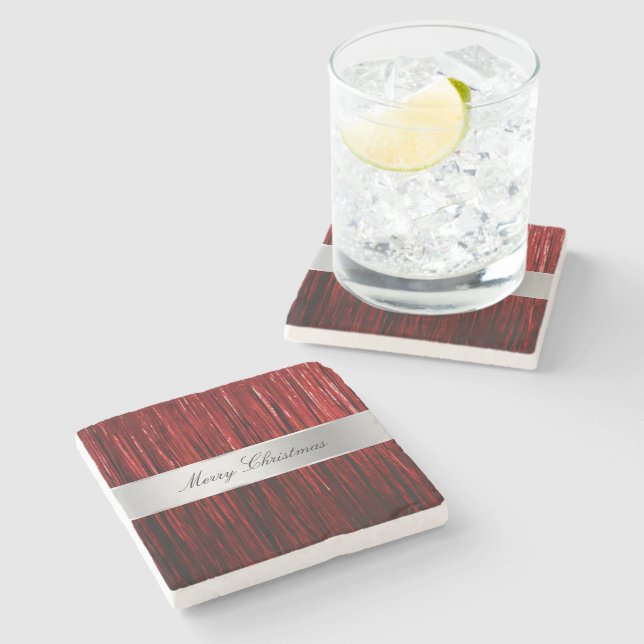 Red Glam Tinsel Stripes Steinuntersetzer (Seitenansicht)