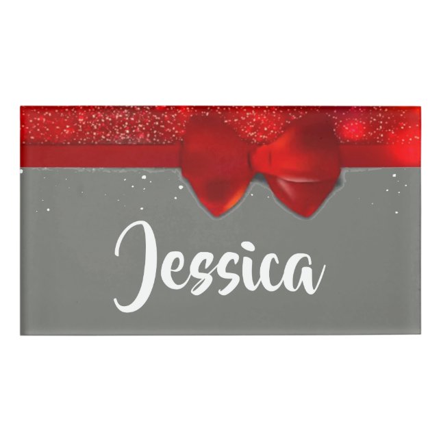 Red glitter and ribbon print namenschild (Vorderseite)