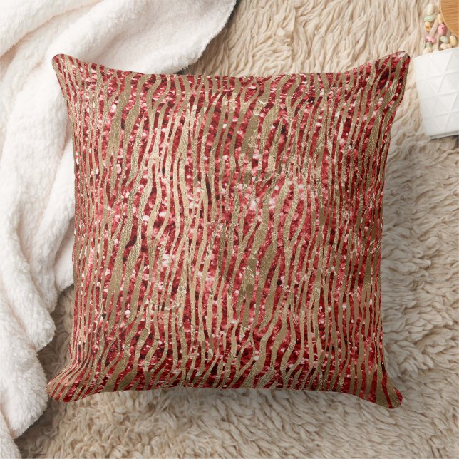 Red Glitz Gold Glam Zebra Print Kissen (Decke)