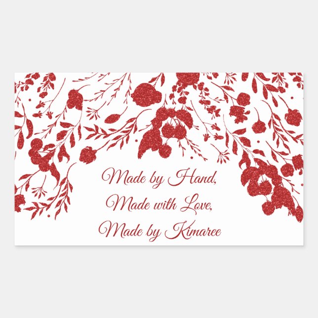 Red Glitzer Berry Frame Christmas Rechteckiger Aufkleber (Vorderseite)