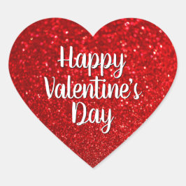 Red Glitzer Bokeh Happy Valentine's Day Herz-Aufkleber