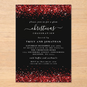 Red Glitzer Border Christmas Black Acrylic Acryleinladungen