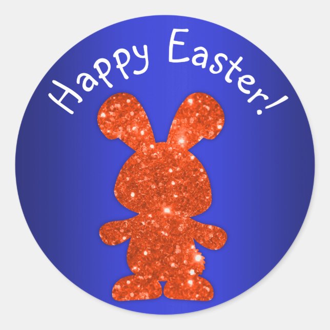 Red Glitzer Bunny Happy Oaster Runder Aufkleber (Vorderseite)