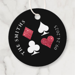 Red Glitzer Card Anzug Hochzeitdatum und -name Geschenkanhänger