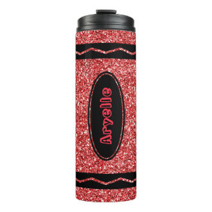 Red Glitzer Crayon Individuelle Name Hot Drink Tum Thermosbecher