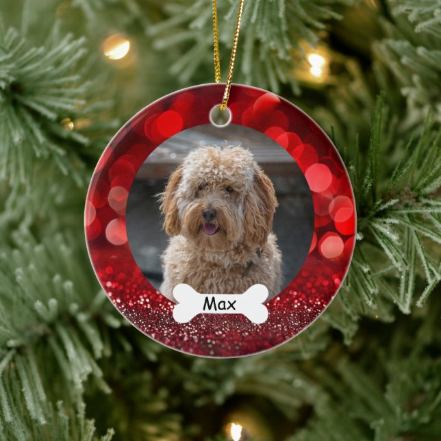 Red Glitzer Custom Pet Puppy Dog Foto Keramik Ornament (Baum)