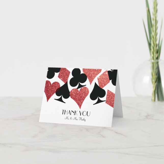 Red Glitzer Destiny Las Vegas Wedding Vielen Dank Dankeskarte (Vorderseite)