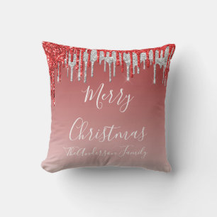Red Glitzer Dripping Monogram Frohe Weihnachten Kissen