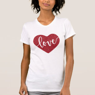 Red Glitzer Heart Liebe   Valentinischer T - Shirt