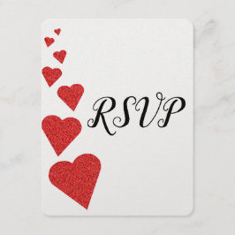 Red Glitzer Hearts Wedding RSVP Karte