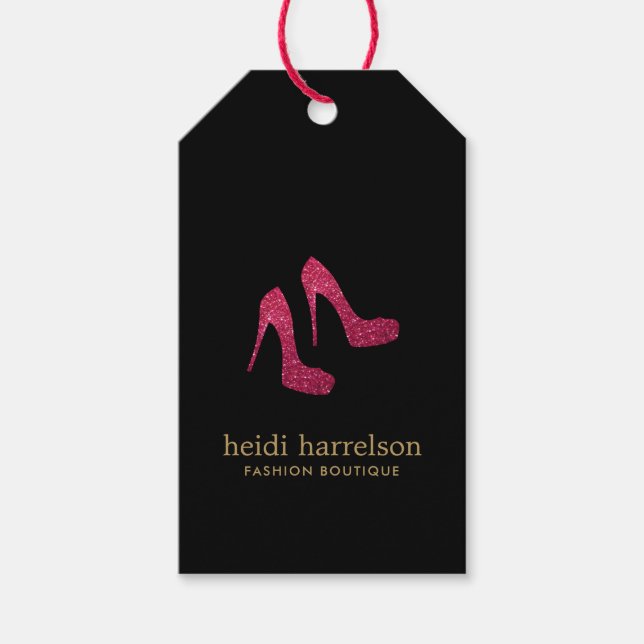 Red Glitzer Heelses Boutique Fashion Black Geschenkanhänger (Vorderseite)
