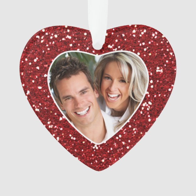Red Glitzer Heft Foto Rahmen Custom Christmas Ornament (Vorderseite)