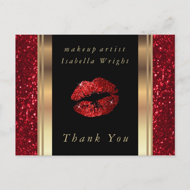 Red Glitzer Lips - Danke Postkarte (Vorderseite)
