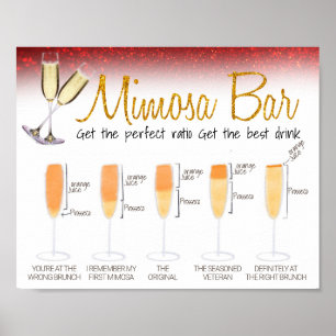 Red Glitzer Mimosa Bar Bridal Brunch Zeichen Poster