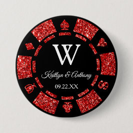 Red Glitzer Poker Chip Casino Hochzeitsfeier Gefal Button