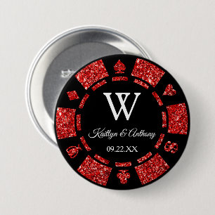 Red Glitzer Poker Chip Casino Hochzeitsfeier Gefal Button