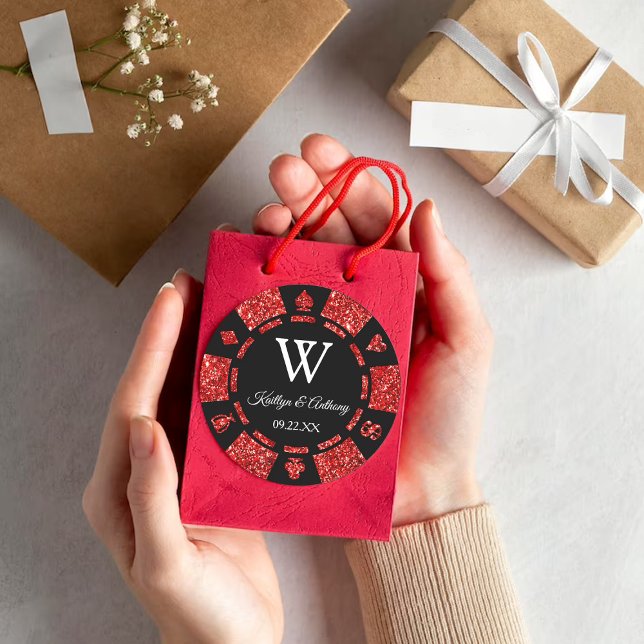 Red Glitzer Poker Chip Casino Hochzeitsfeier Gefal Runder Aufkleber (Von Creator hochgeladen)