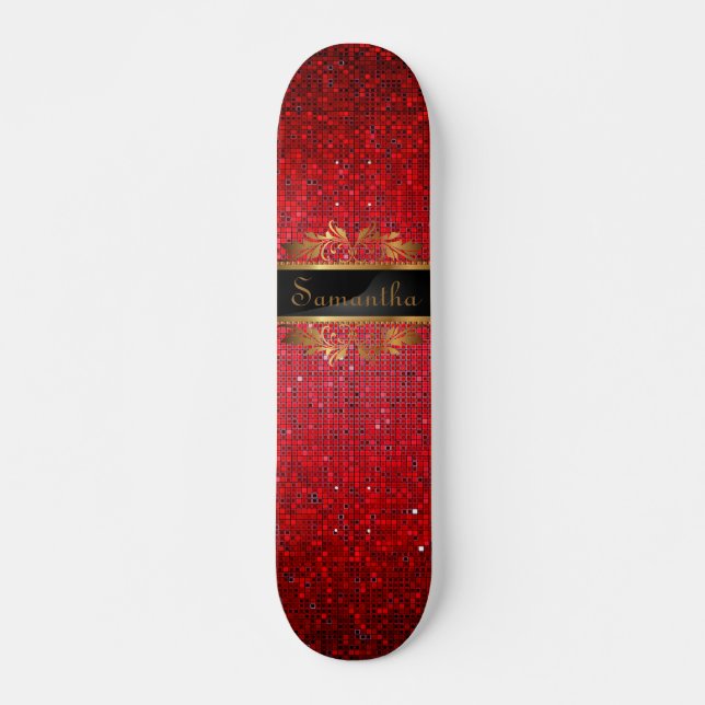 Red Glitzer Sequin Disco Alte Schule Skateboard (Vorne)
