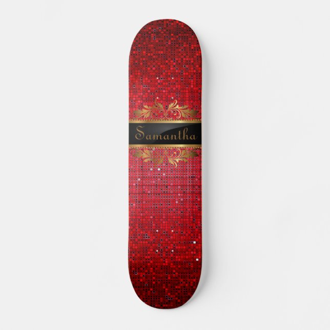 Red Glitzer Sequin Disco Glitz Comp Skateboard (Vorderseite)